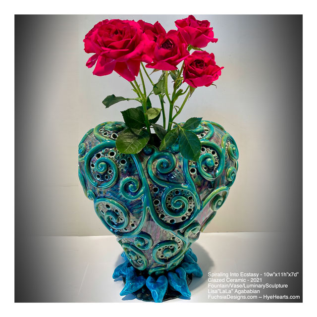 2022 Spiraling Into Ecstasy Ceramic Heart Fountain/Vase/Luminary Sculptue