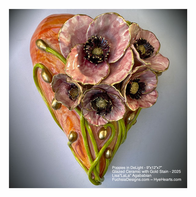 2025 Poppie in DeLight Large Ceramic Heart Sculpture