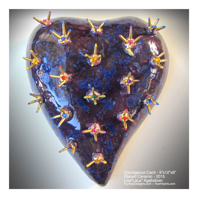 2015 Courageous Cacti Large Ceramic Heart Wall Sculpture