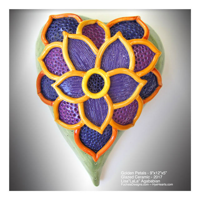 2017 Golden Petals Large Ceramic Heart Wall Hanging