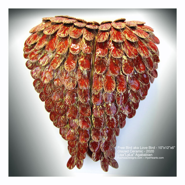 Free Bird aka Love Bird Ceramic Heart Wall Sculpture