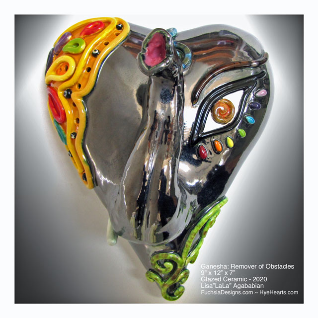 2020 Ganesha Large Ceramic Heart Wall Sculpture