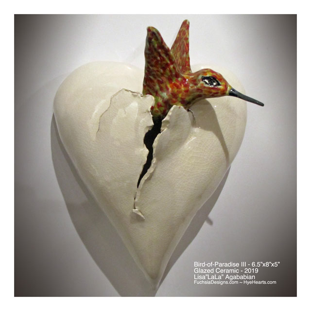 2019 Small Crackle White Bird of Paradise Wall Sculpture