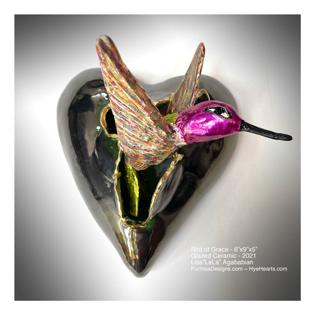 2023 Small HummingBird Of Grace Heart Sculpture